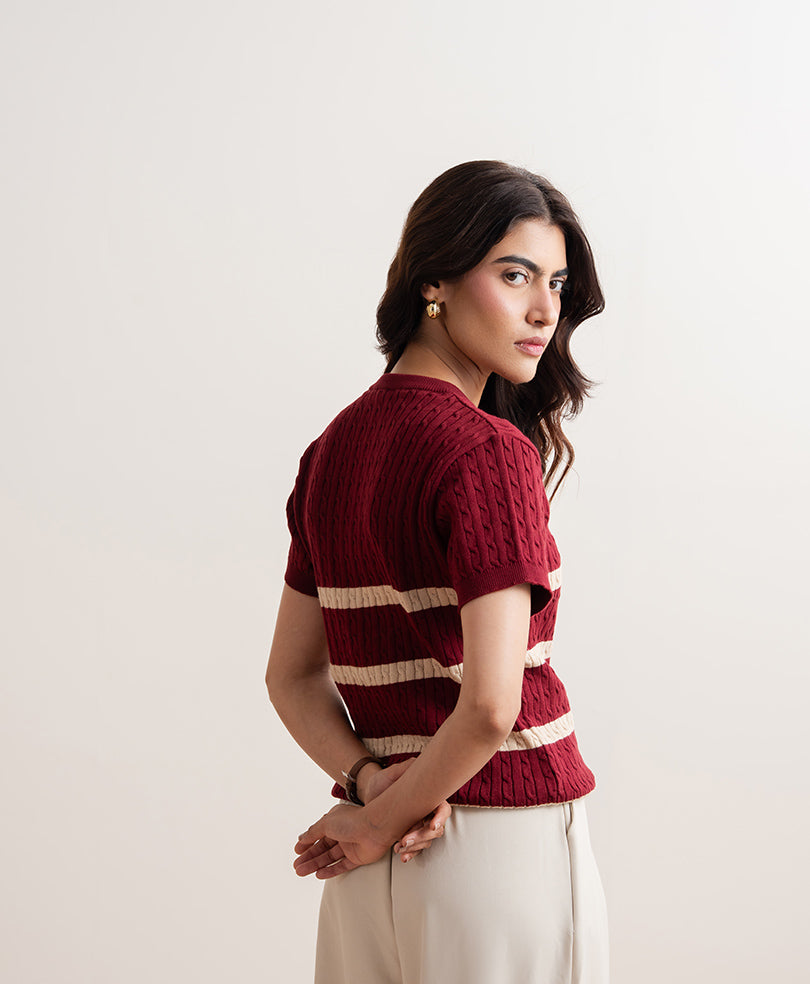 Maroon Striped Crew (Women)