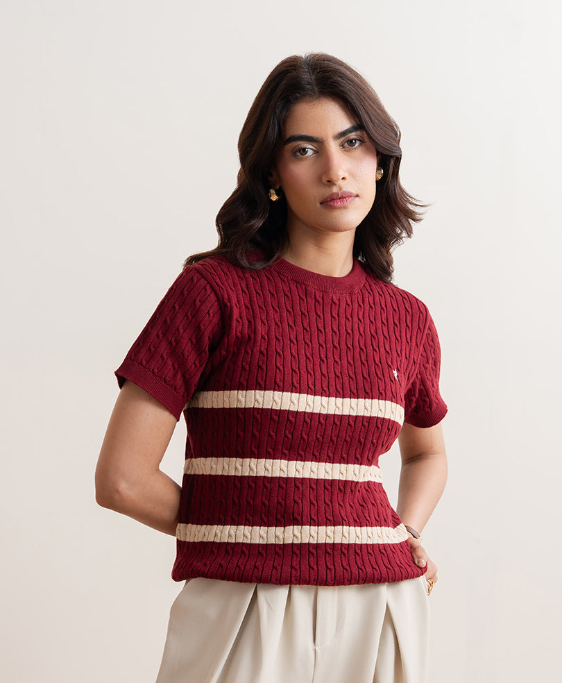 Maroon Striped Crew (Women)