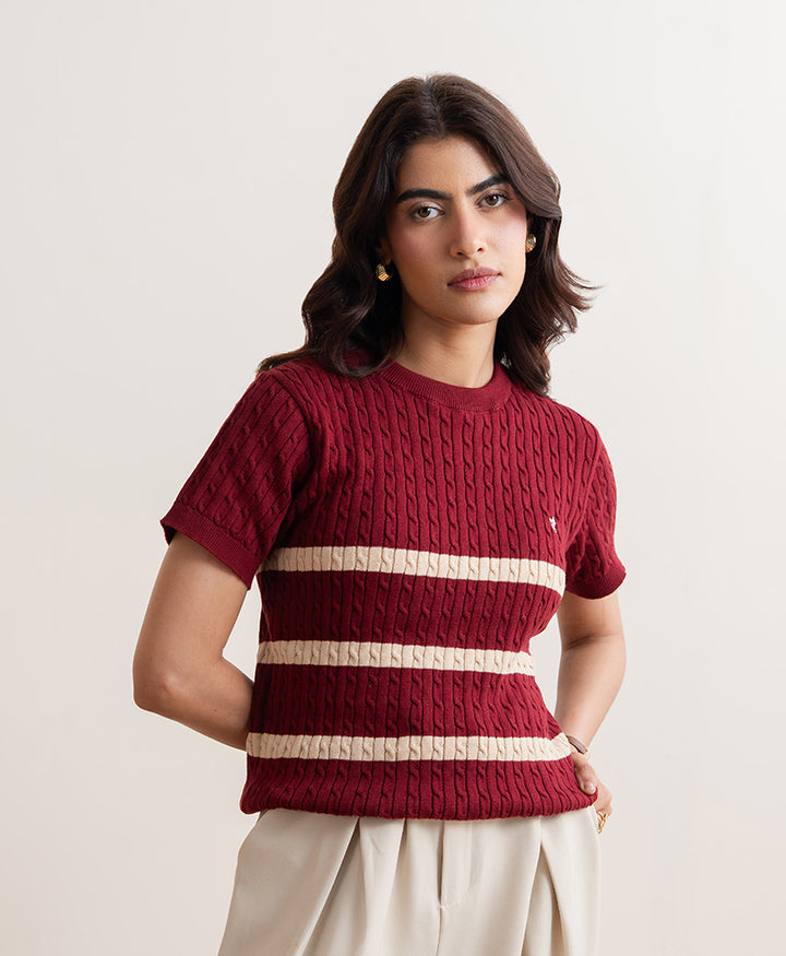 Maroon Striped Crew (Women)