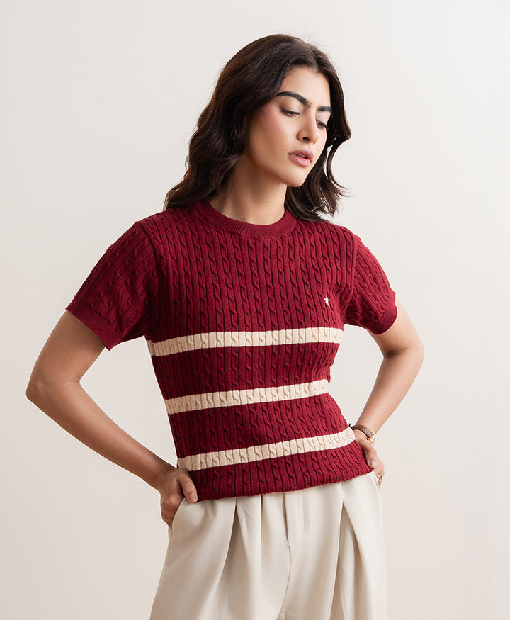 Maroon Striped Crew (Women)
