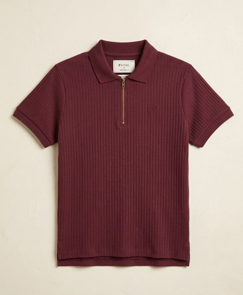 Maroon Fine Drop Needle Zip POLO (Women)