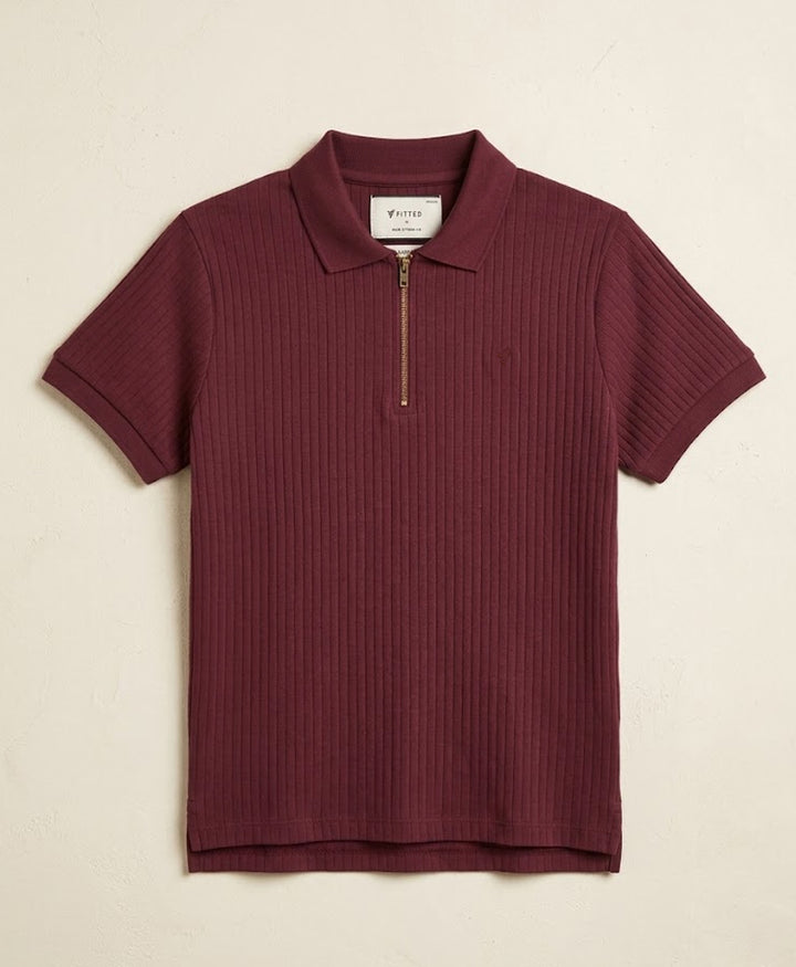 Maroon Fine Drop Needle Zip POLO (Women)