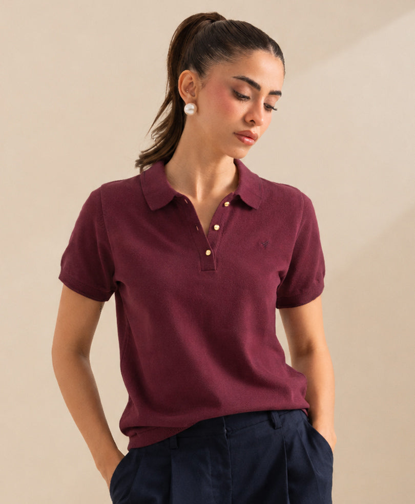 Burgundy Summer Knit POLO (Women)