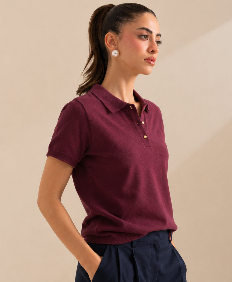 Burgundy Summer Knit POLO (Women)