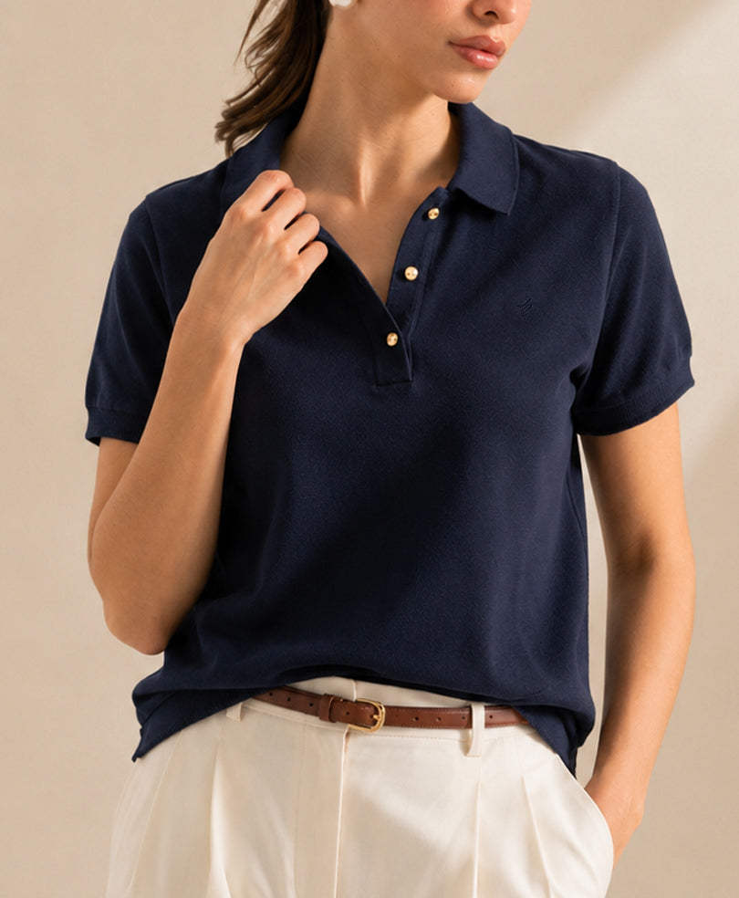Navy Summer Knit POLO (Women)