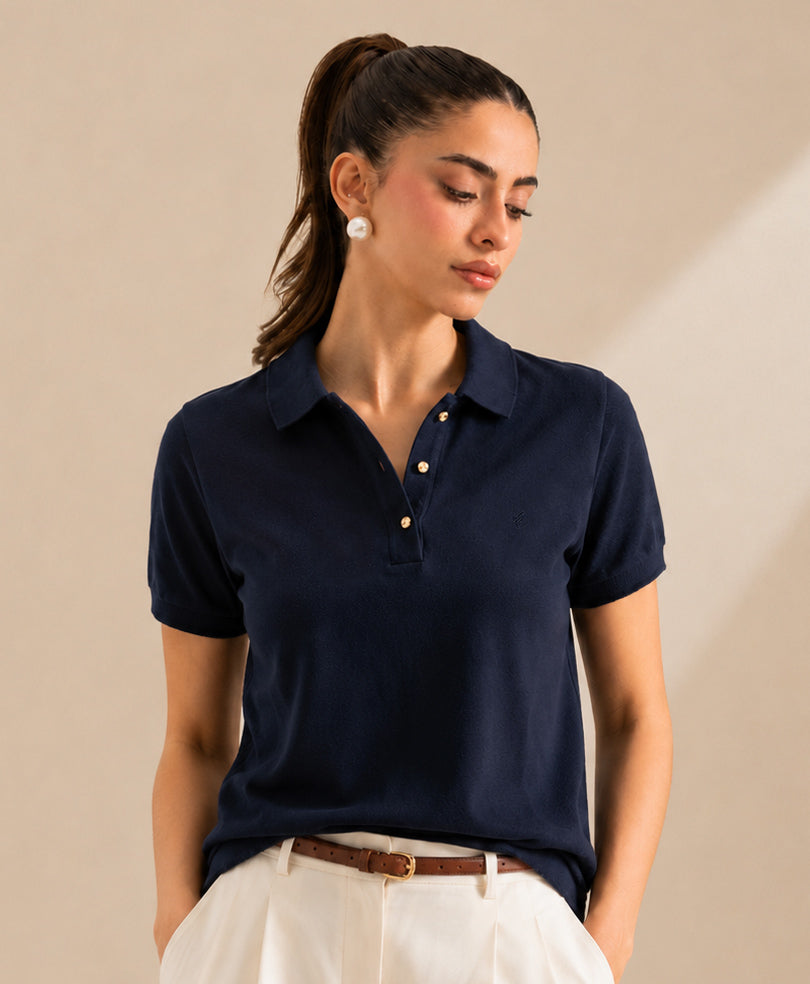 Navy Summer Knit POLO (Women)