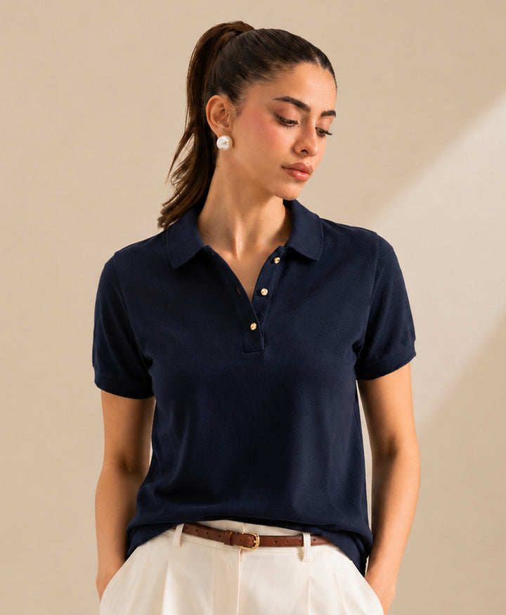 Navy Summer Knit POLO (Women)