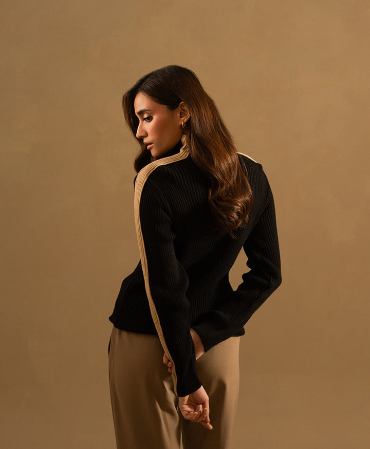 Black & Beige Turtle Neck Sweater (Women)