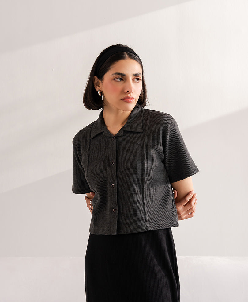 Grey Paneled Cuban Shirts (Women)