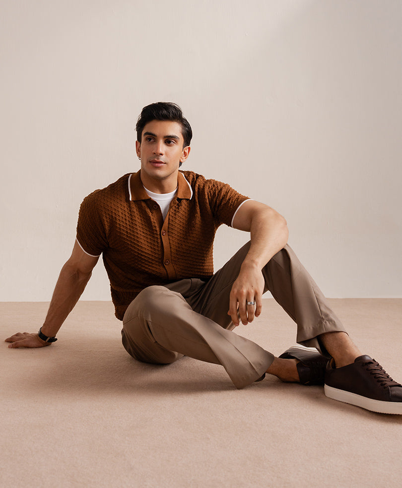 Chain Knit POLO Cardigan Toffee