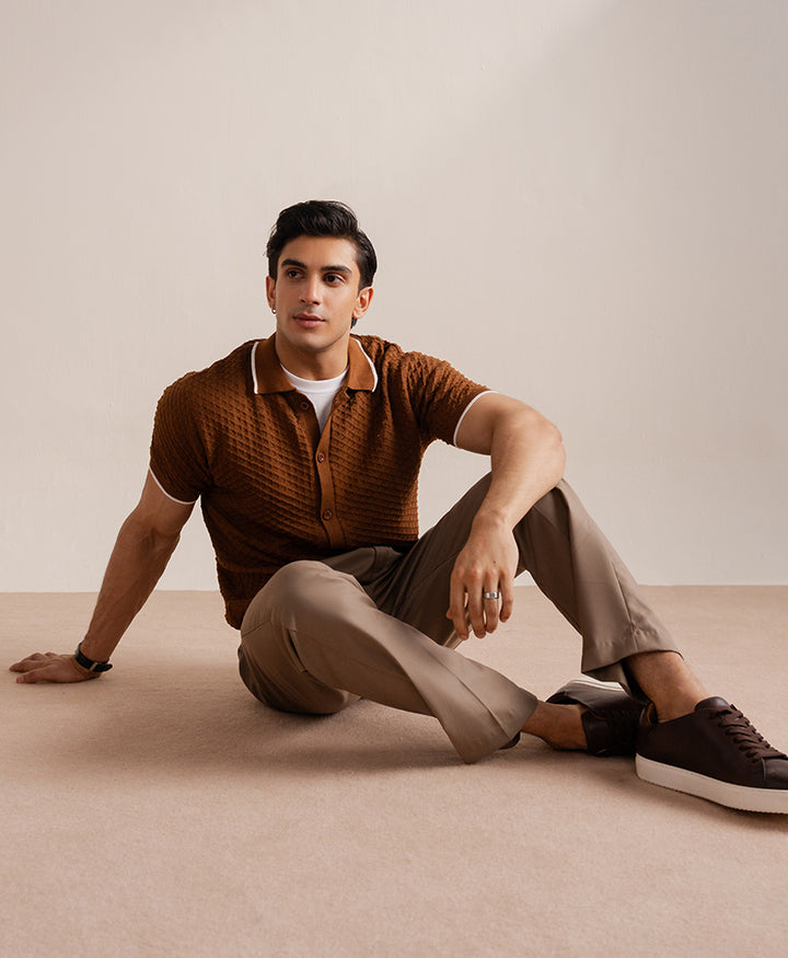 Chain Knit POLO Cardigan Toffee