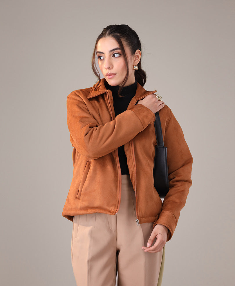 Camel Suede Flight Jacket (Women)