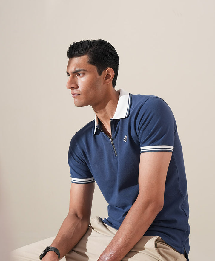 Blue Retro Zip POLO