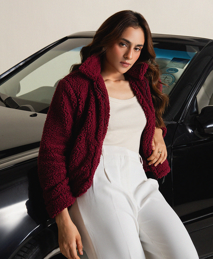 Maroon Sherpa Jacket (Women)
