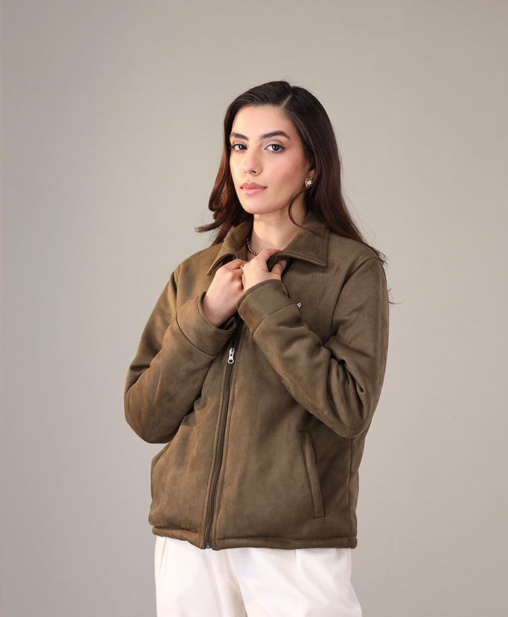 Olive Suede Flight Jacket (Women)