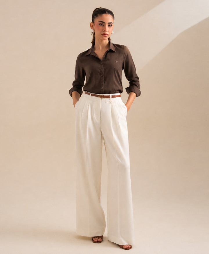 Cream Pleated Coin Pocket Pants (Women)