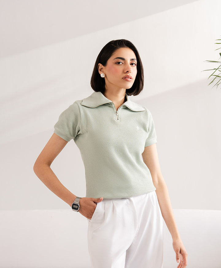 Mint Green Waffle Zip POLO (Women)