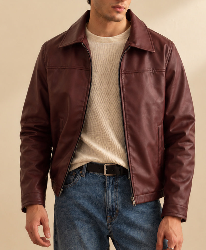 Maroon Crimson Faux Jacket