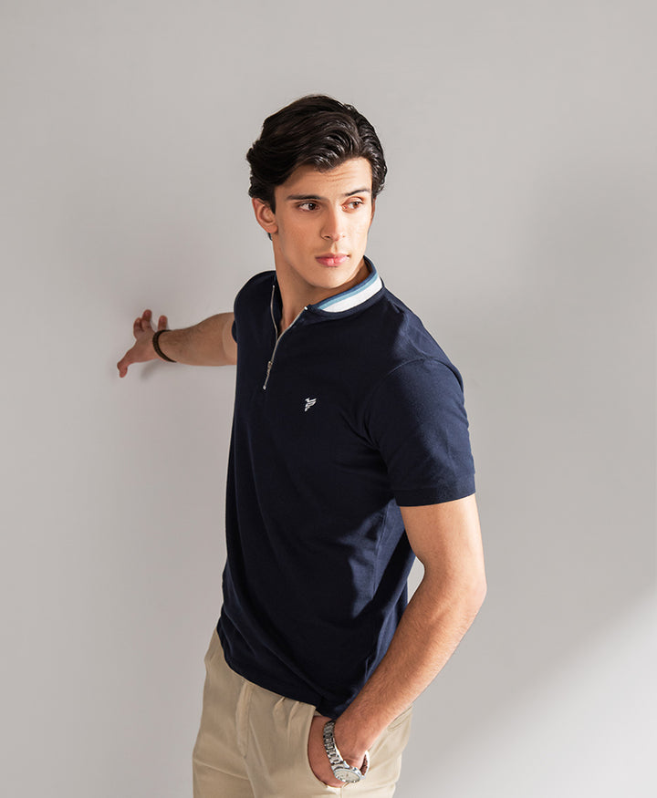 Navy Sports Zip POLO