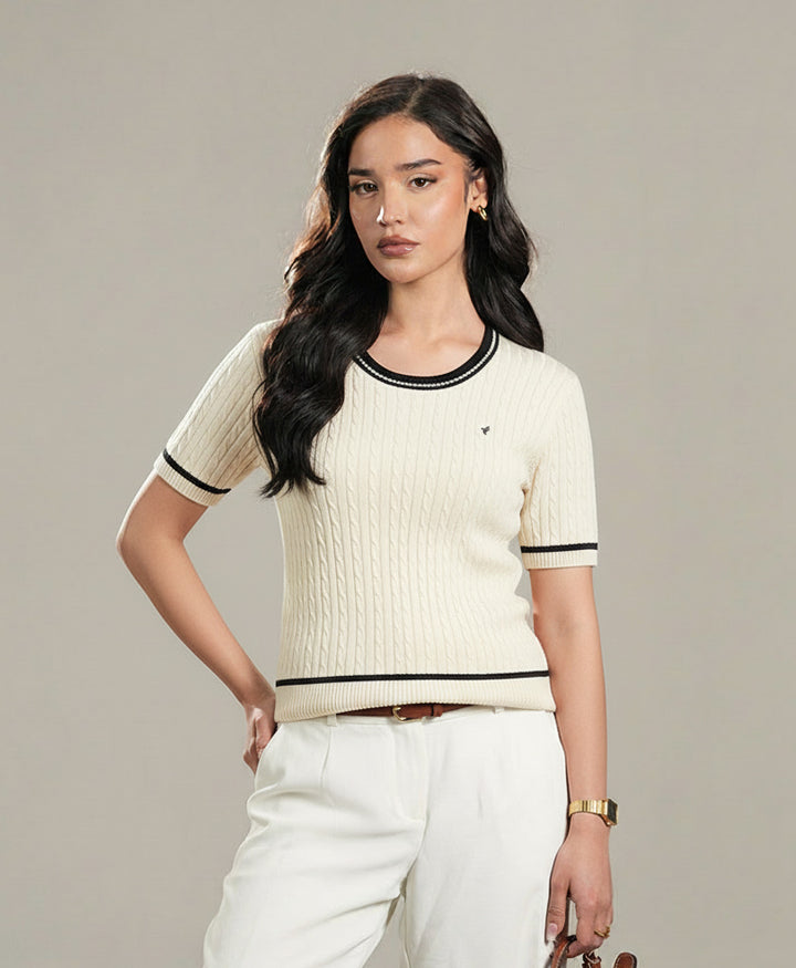 White Cable Knit POLO (Women)