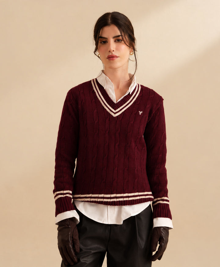 Classic Maroon Cricket Sweater (Women)