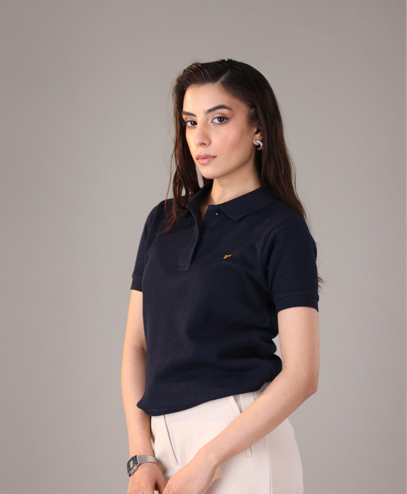 Navy Waffle POLO (Women)