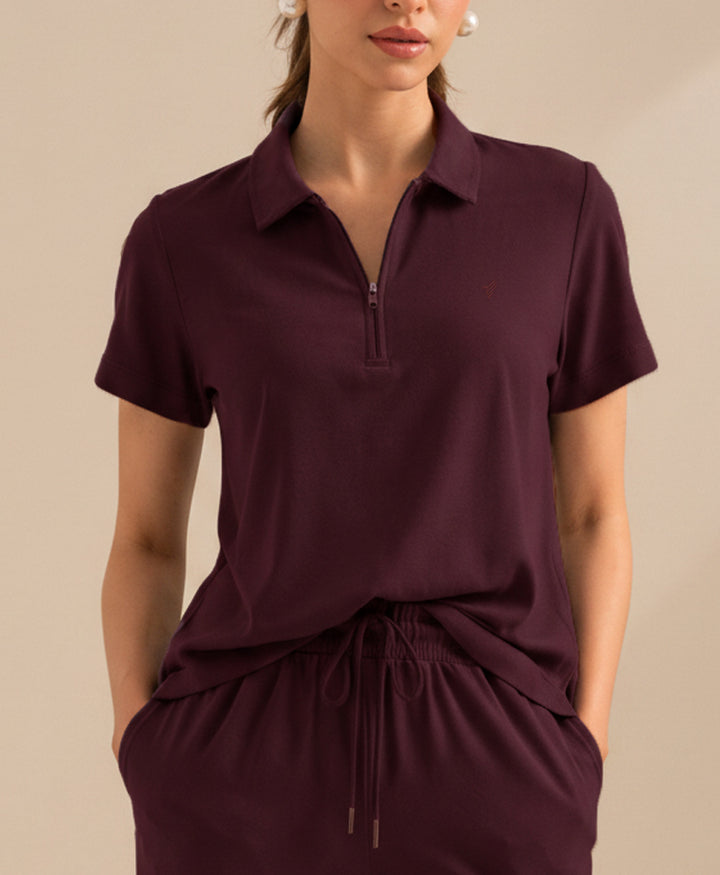 Day Ease Burgundy Zip POLO (Women)