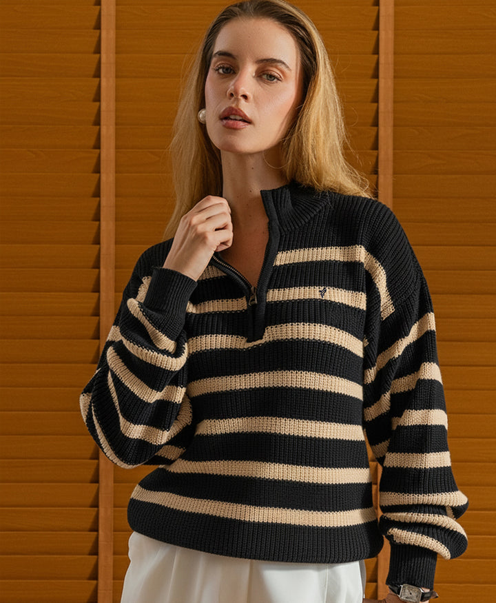 Black & Beige Striped Sweater (Women)