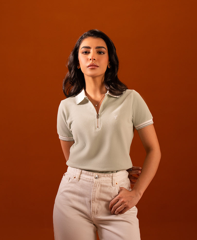 Mint Retro Zip POLO (Women)