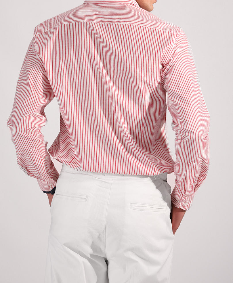 White & Red Thin Striped Shirt (Slim / Modern Fit)