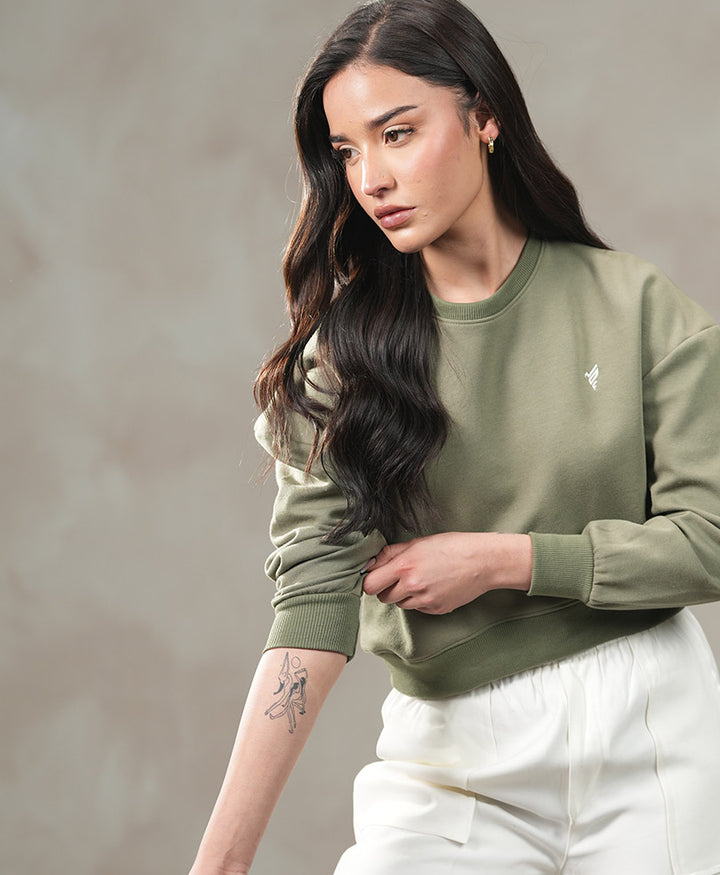 Olive Cropped Sweatshirt (Women)