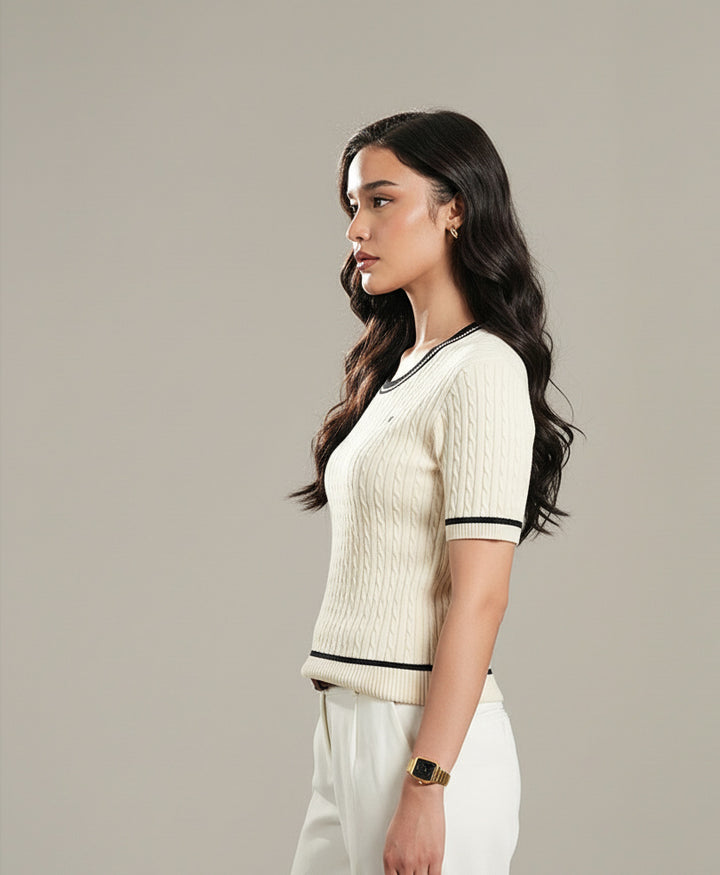 White Cable Knit POLO (Women)