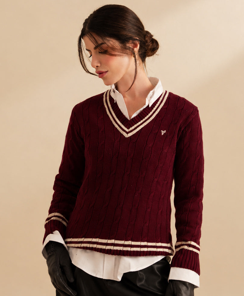 Classic Maroon Cricket Sweater (Women)