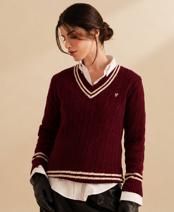Classic Maroon Cricket Sweater (Women)