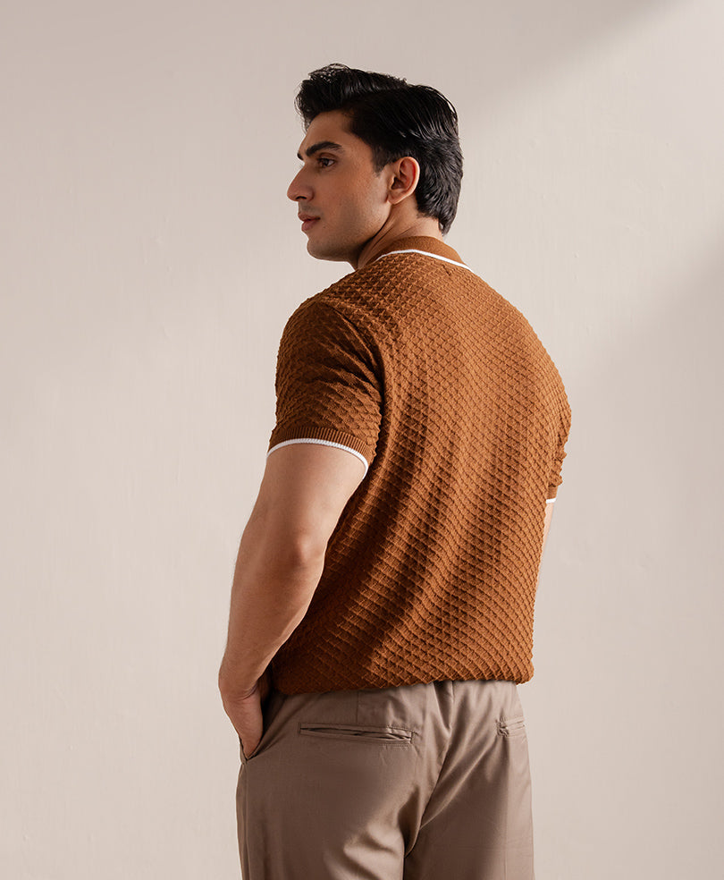 Chain Knit POLO Cardigan Toffee