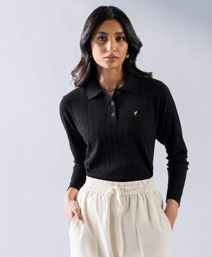 Black Drop Needle Full Sleeve POLO (Women)