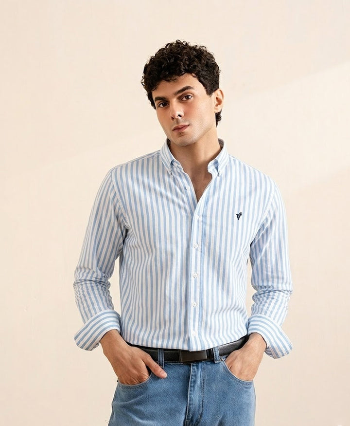 Summer Blue Stripe Shirt (Slim Fit)
