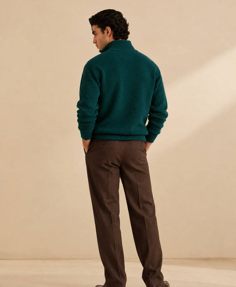Dk Green Classic Knit Mock Zipper Sweater