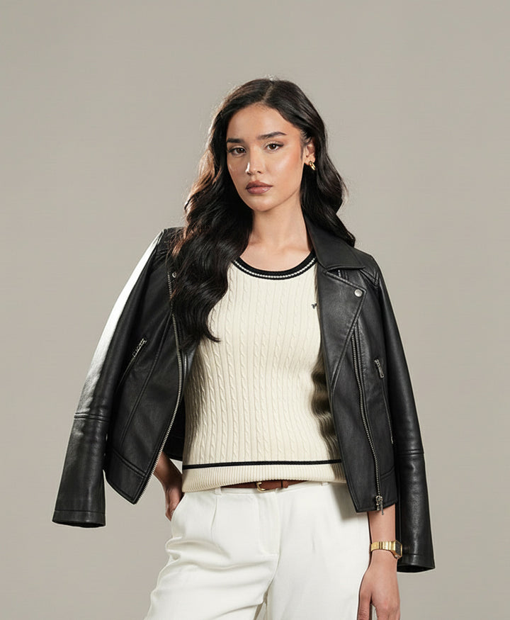 White Cable Knit POLO (Women)