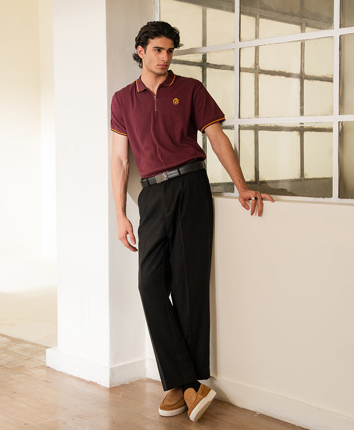 Maroon Crest Fine Drop Needle Zip POLO