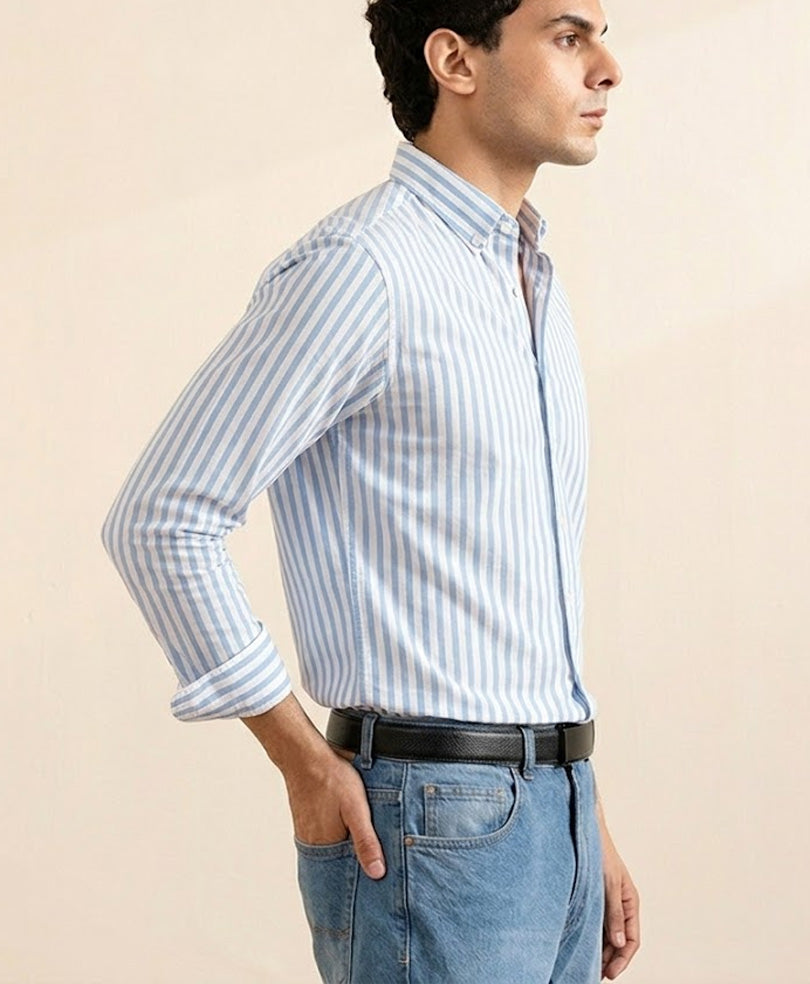 Summer Blue Stripe Shirt (Slim Fit)
