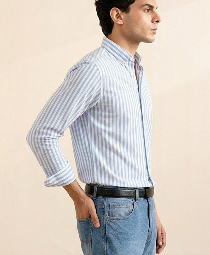 Summer Blue Stripe Shirt (Slim Fit)