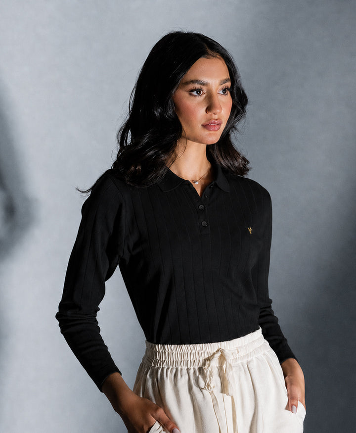 Black Drop Needle Full Sleeve POLO (Women)