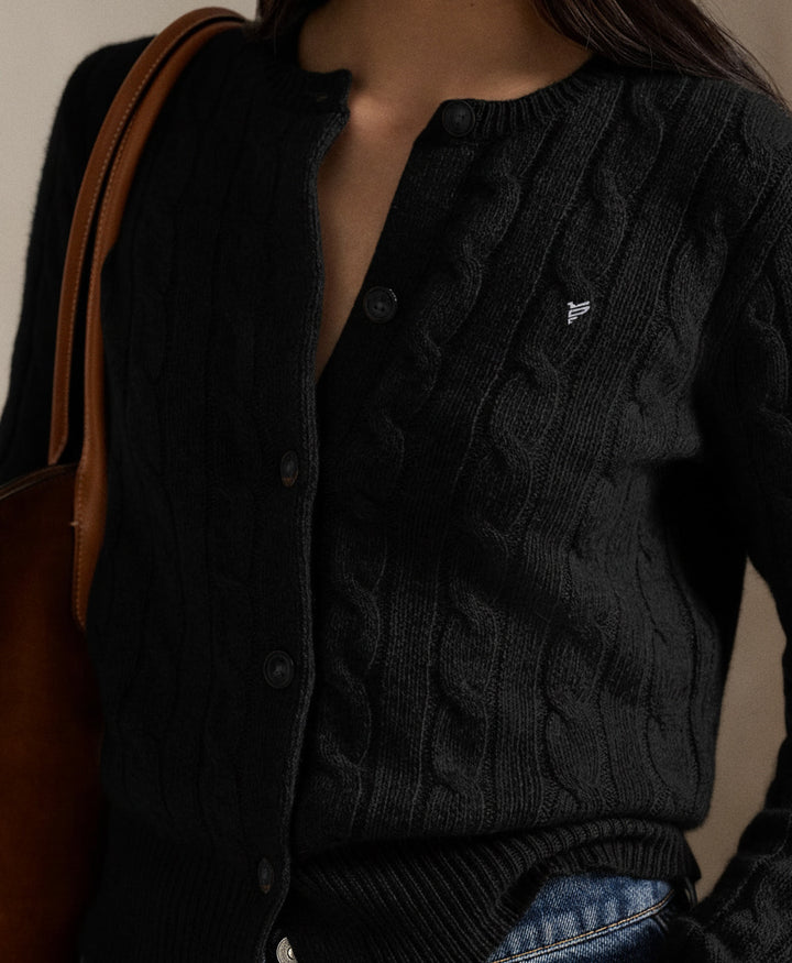 Black Cable Knit Cardigan (Women)
