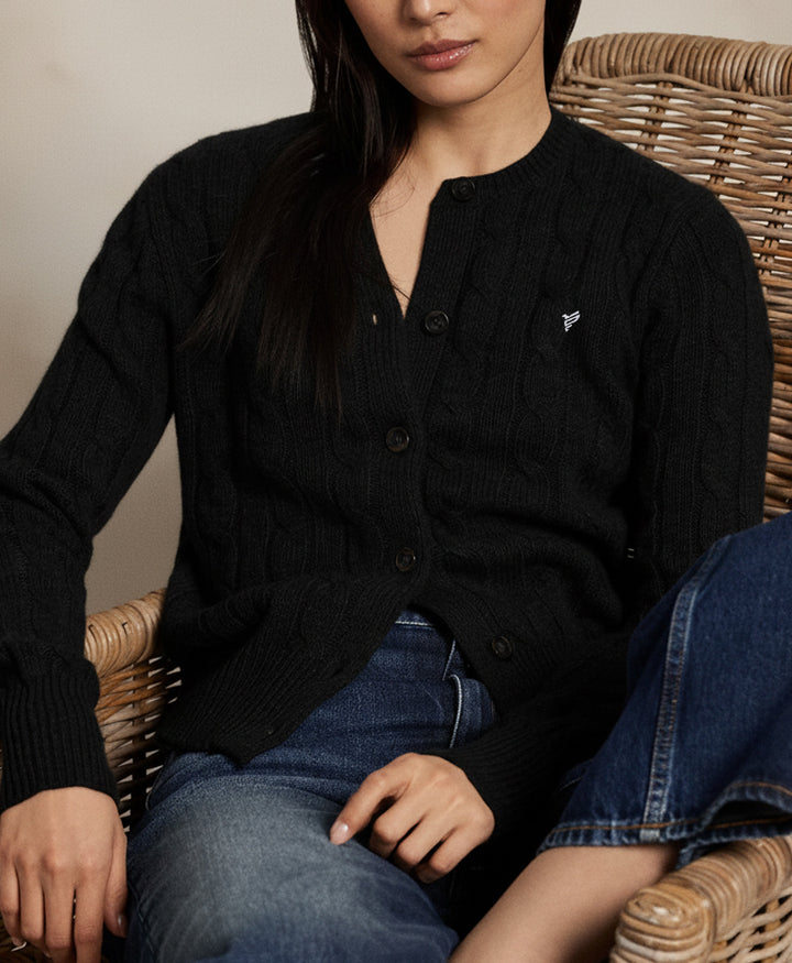 Black Cable Knit Cardigan (Women)