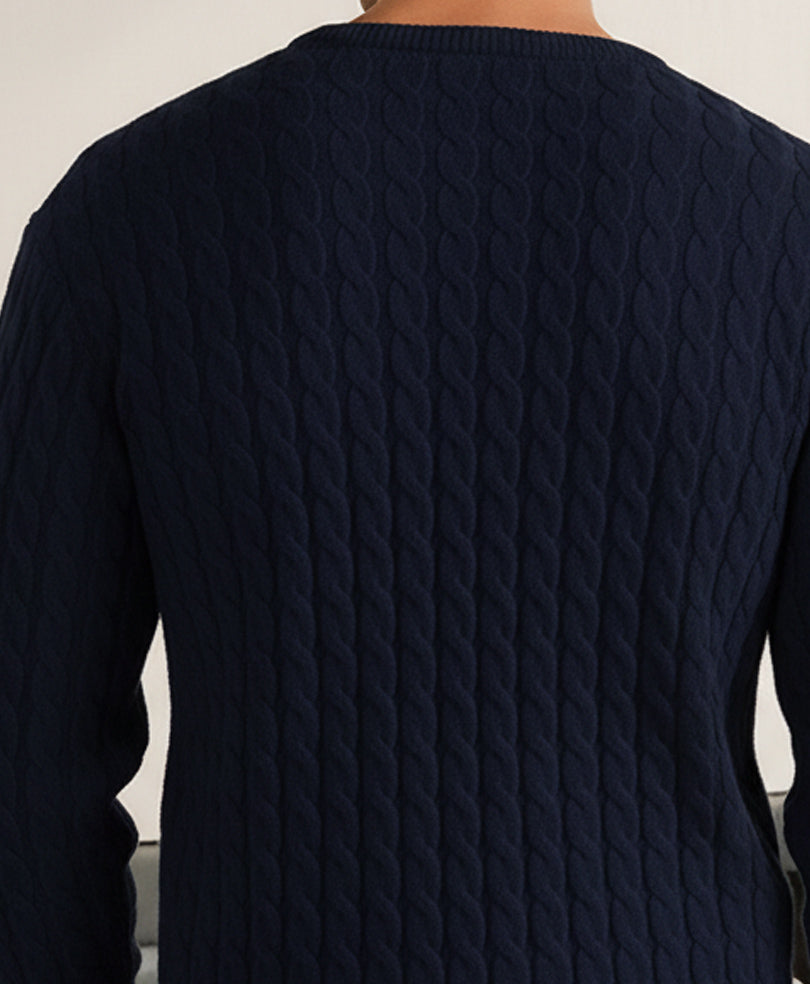 DK Navy Cable Knit V-Neck Sweater