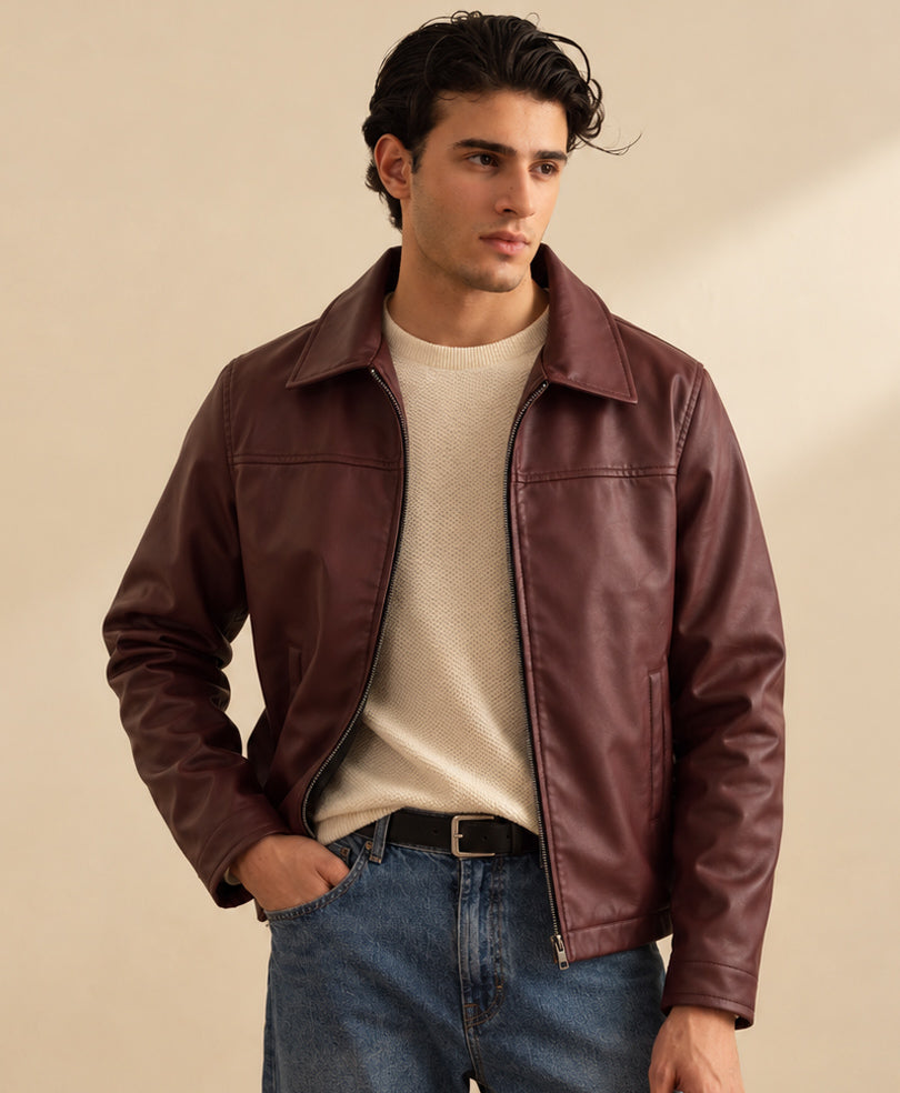 Maroon Crimson Faux Jacket