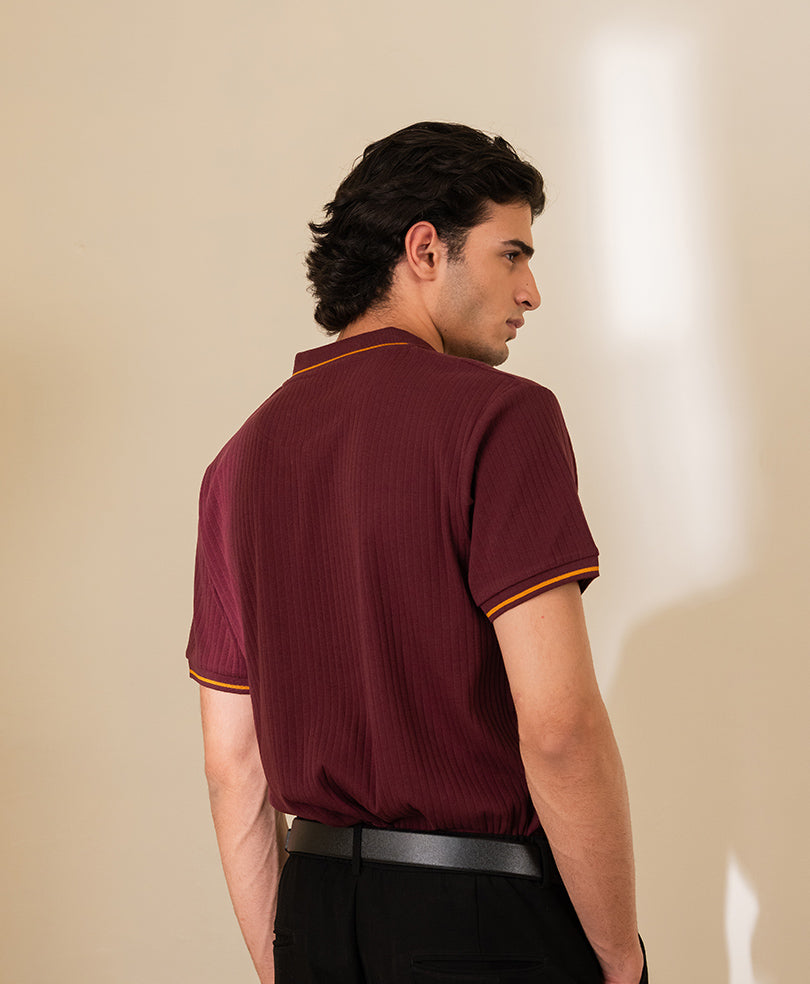 Maroon Crest Fine Drop Needle Zip POLO
