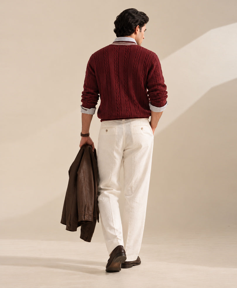 Dk Maroon Crimson Cable Knit Sweater