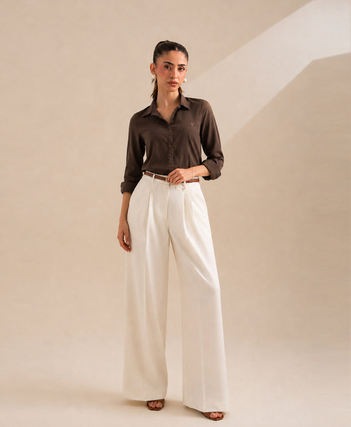 Cream Pleated Coin Pocket Pants (Women)